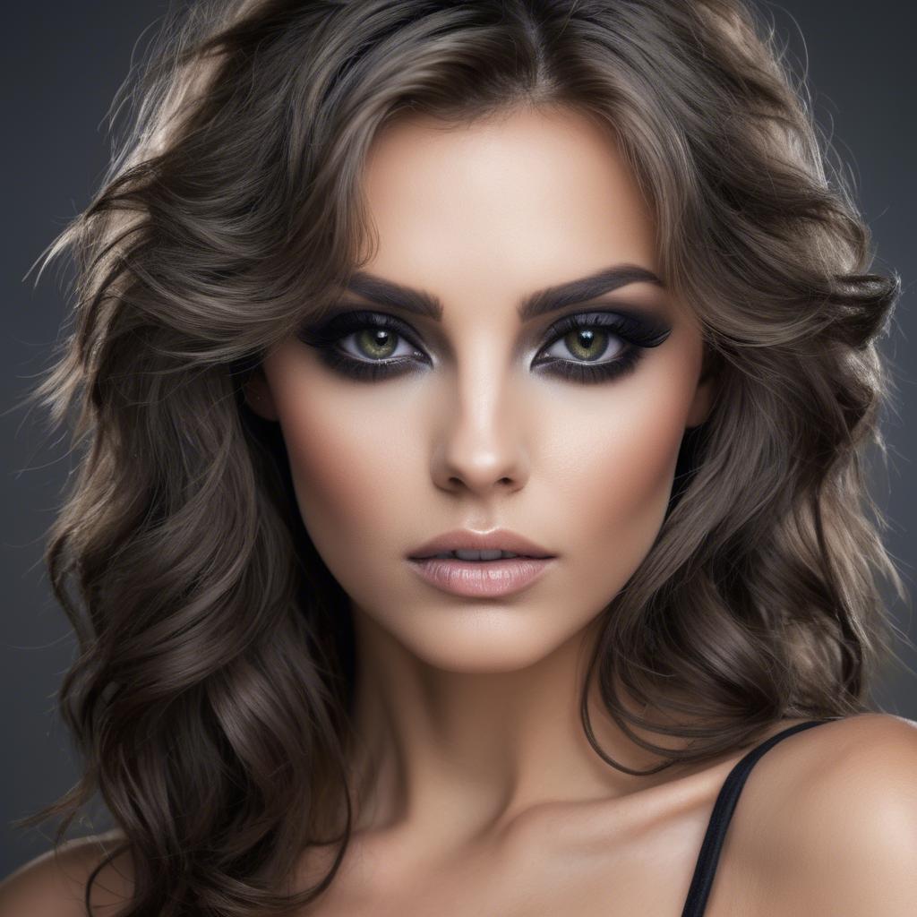 A stunning image of sexy woman with smoky eyes and tousled hair.
