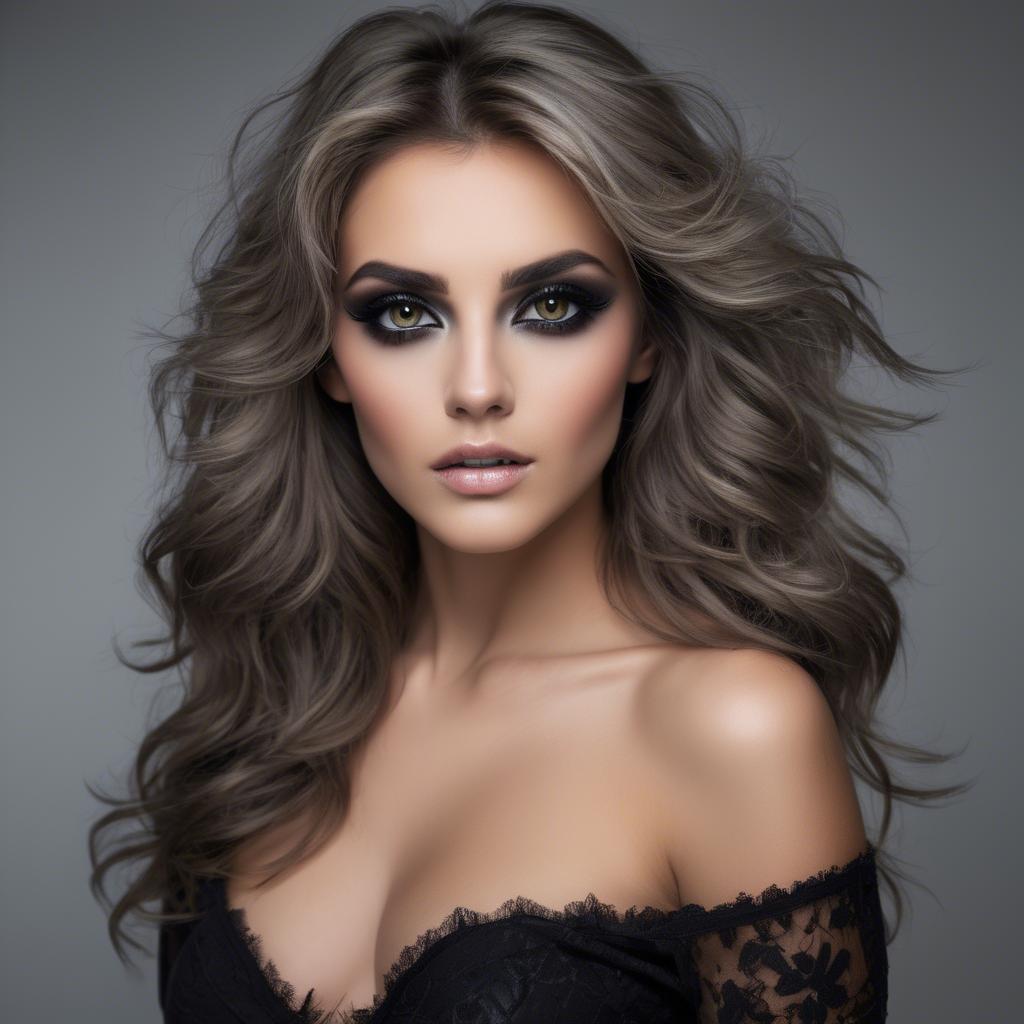 A stunning image of sexy woman with smoky eyes and tousled hair.