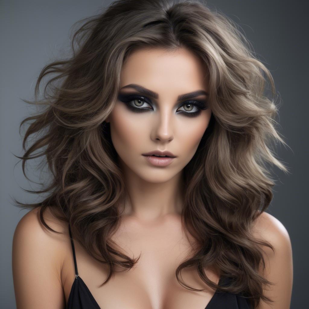 A stunning image of sexy woman with smoky eyes and tousled hair.