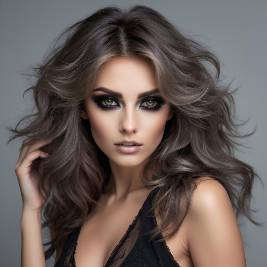 A stunning image of sexy woman with smoky eyes and tousled hair.