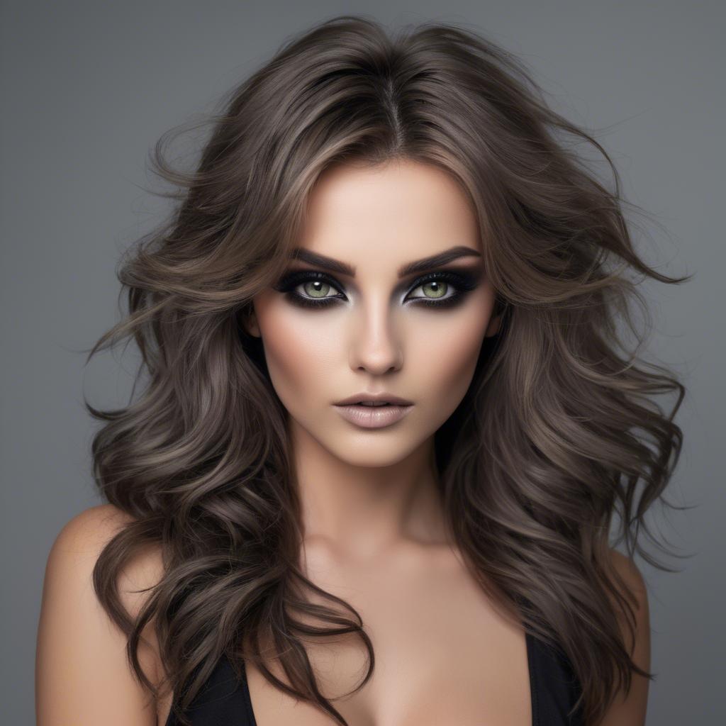 A stunning image of sexy woman with smoky eyes and tousled hair.