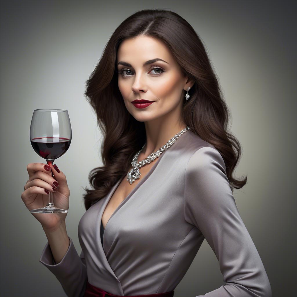 A stunning image of sophisticated lady holding a glass of red wine.