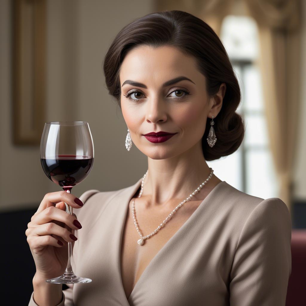 A stunning image of sophisticated lady holding a glass of red wine.
