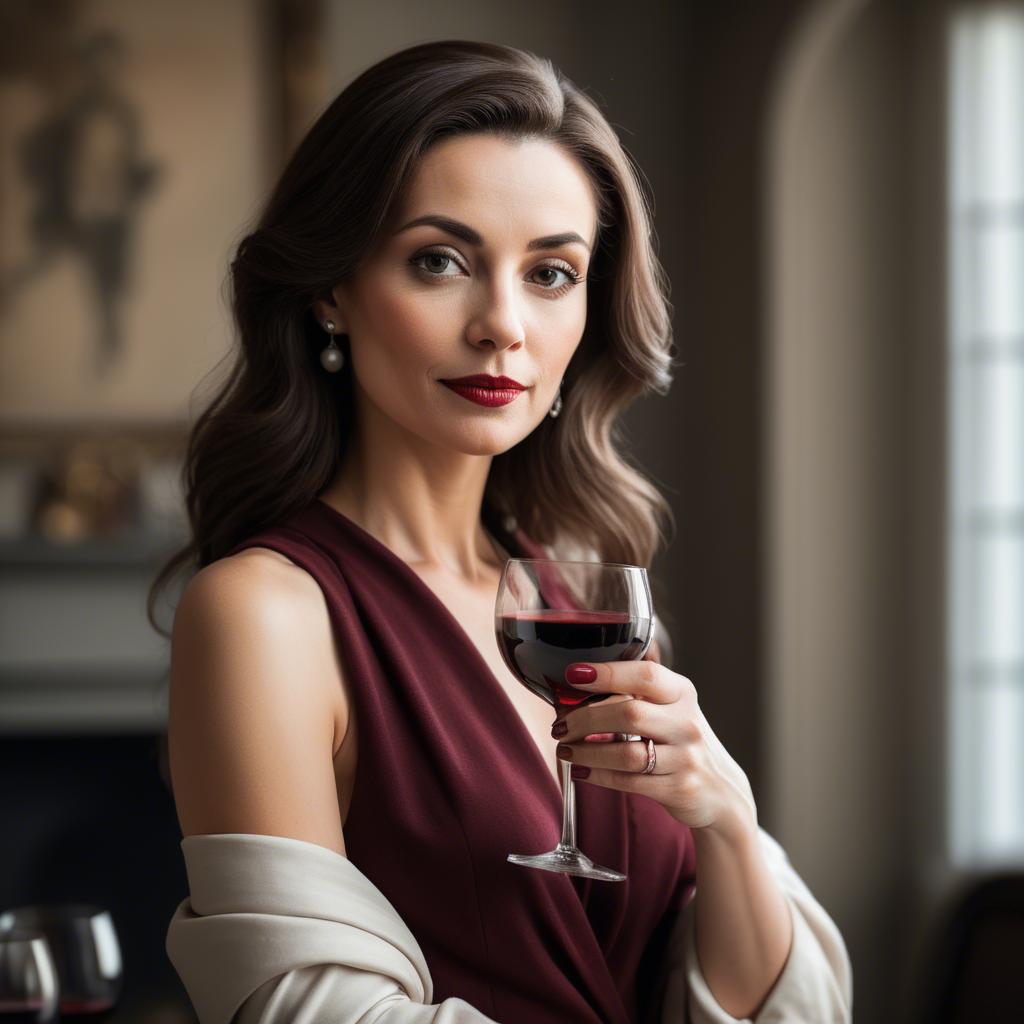 A stunning image of sophisticated lady holding a glass of red wine.