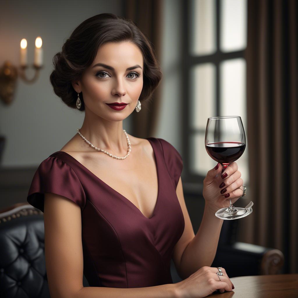 A stunning image of sophisticated lady holding a glass of red wine.