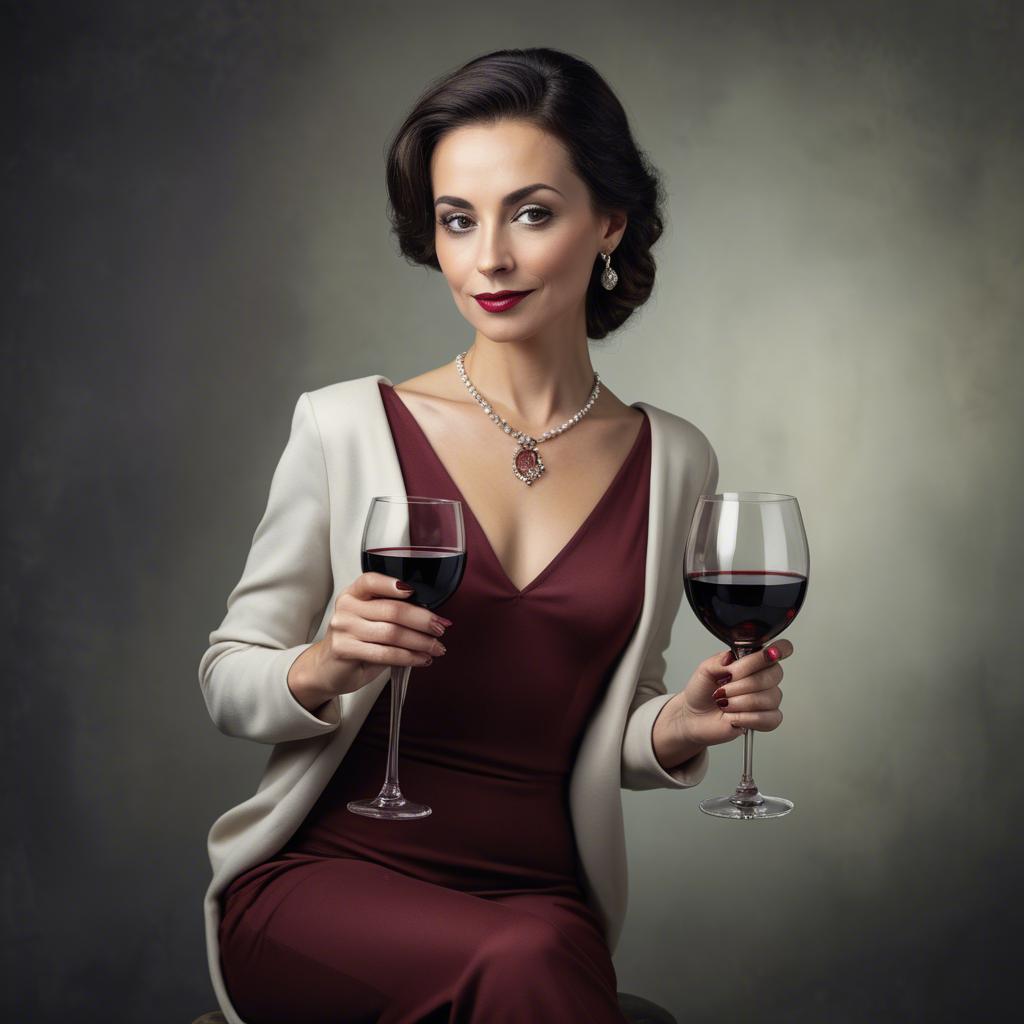 A stunning image of sophisticated lady holding a glass of red wine.