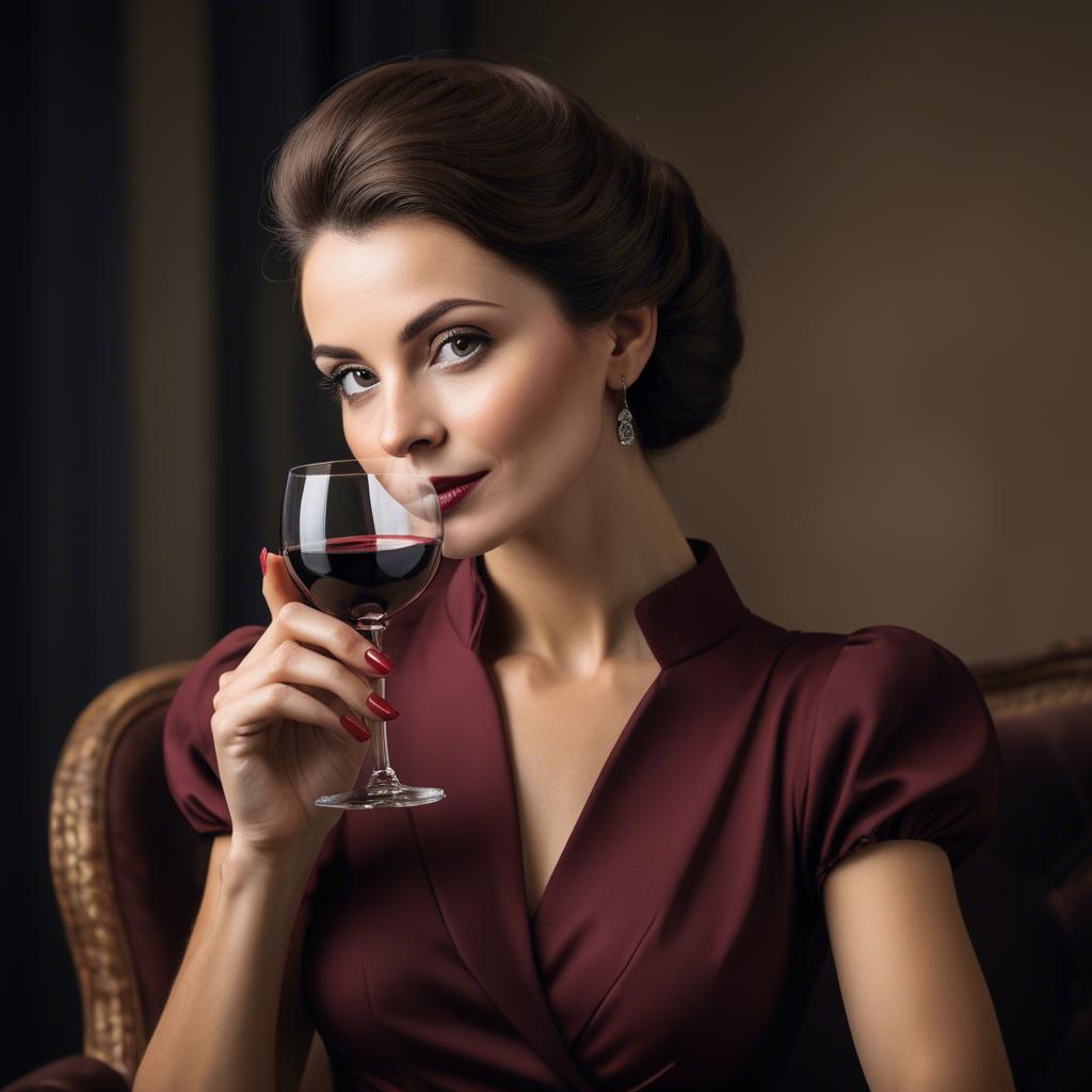 A stunning image of sophisticated lady holding a glass of red wine.