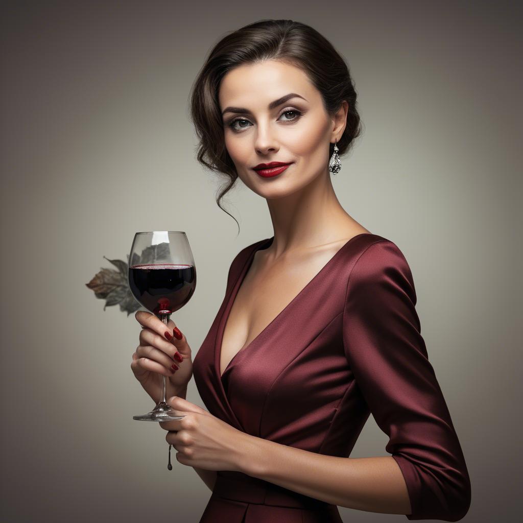 A stunning image of sophisticated lady holding a glass of red wine.