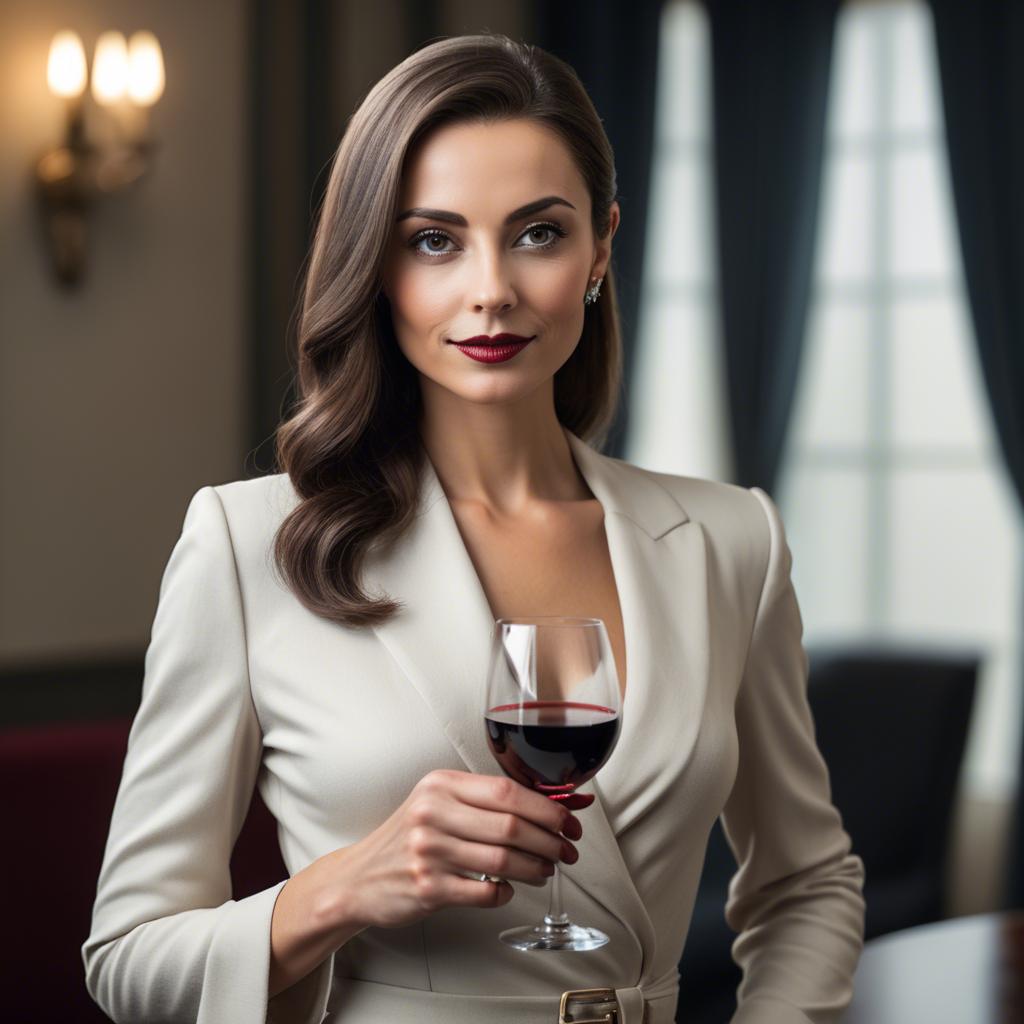 A stunning image of sophisticated lady holding a glass of red wine.