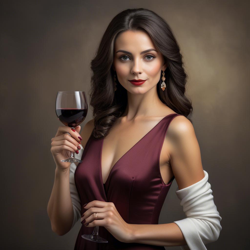 A stunning image of sophisticated lady holding a glass of red wine.