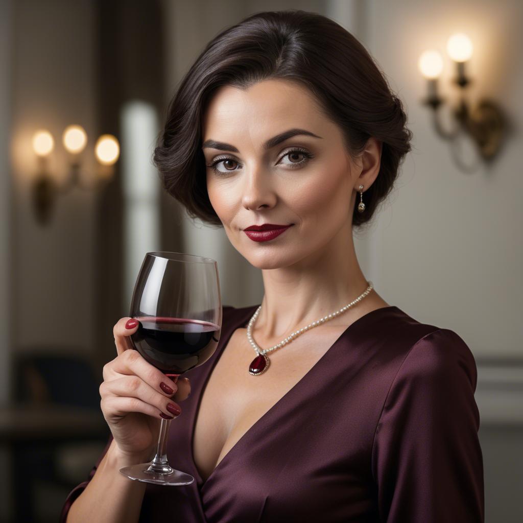 A stunning image of sophisticated lady holding a glass of red wine.