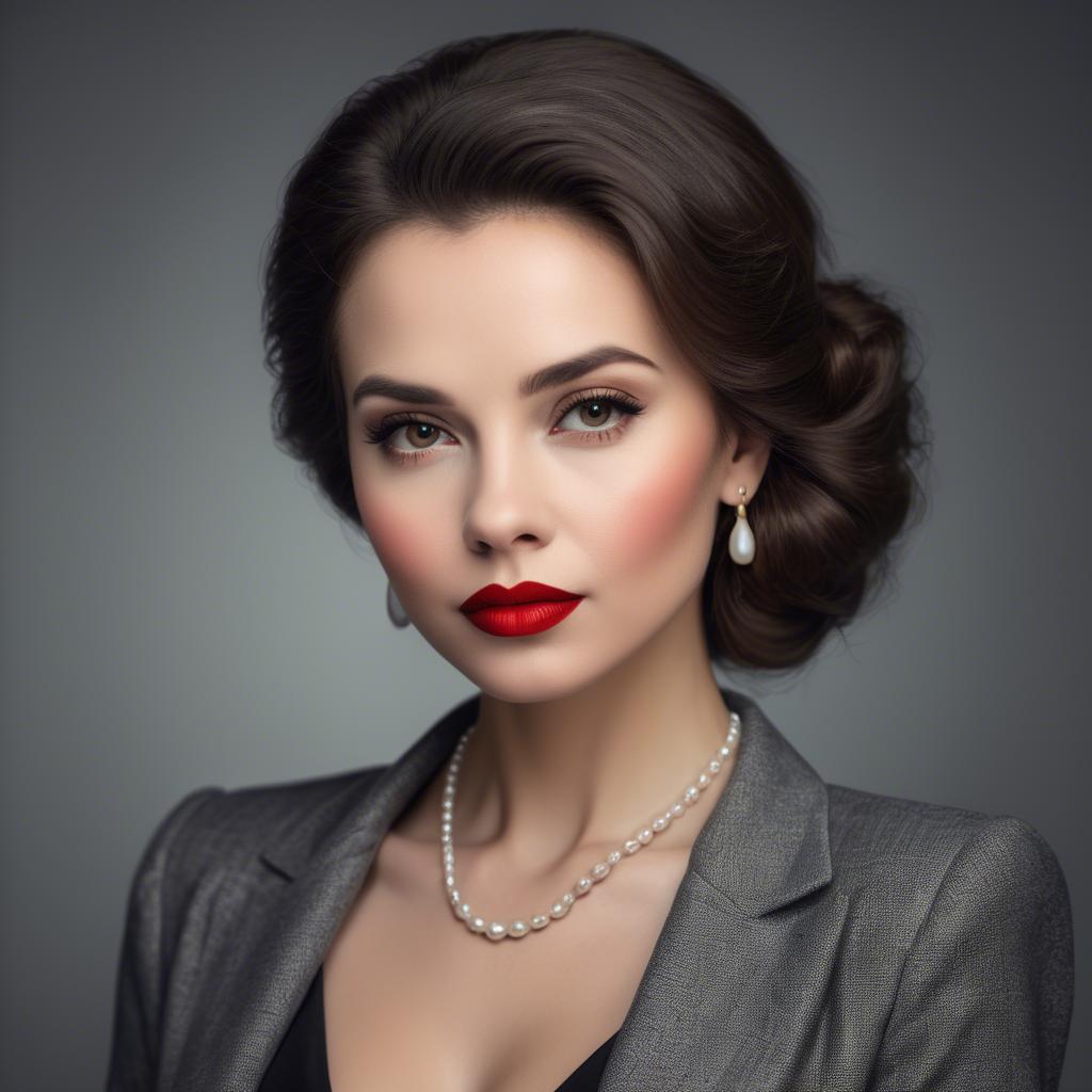 A stunning image of sophisticated lady with red lips and a confident gaze.
