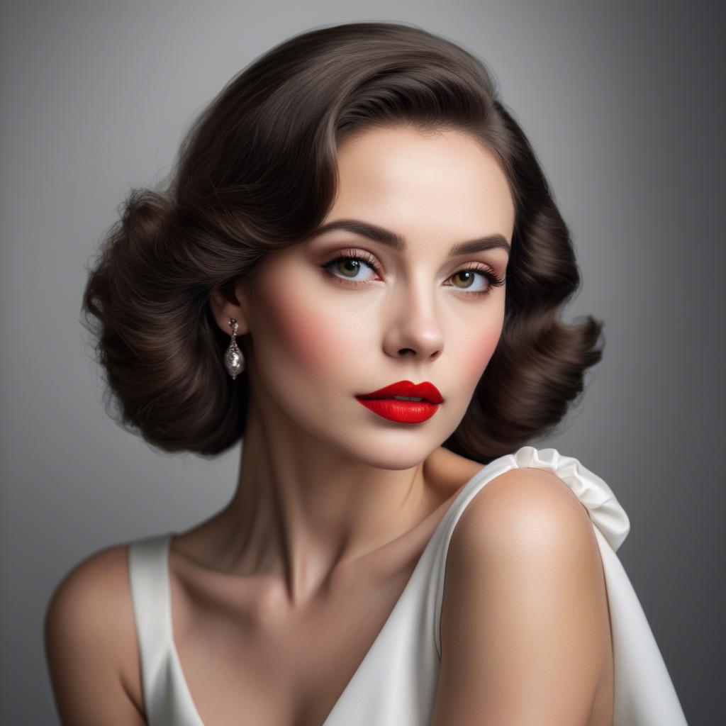 A stunning image of sophisticated lady with red lips and a confident gaze.