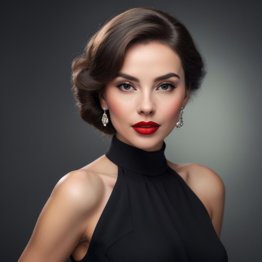 A stunning image of sophisticated lady with red lips and a confident gaze.