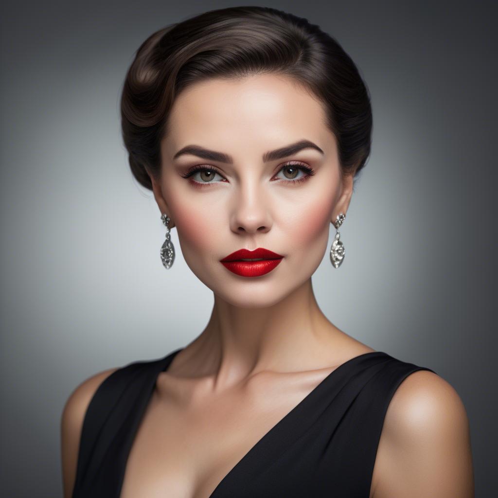 A stunning image of sophisticated lady with red lips and a confident gaze.