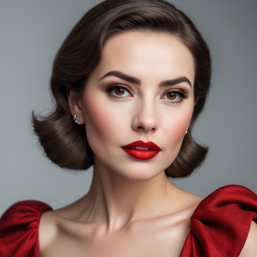 A stunning image of sophisticated lady with red lips and a confident gaze.