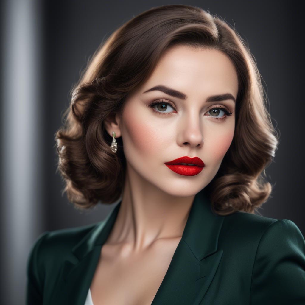 A stunning image of sophisticated lady with red lips and a confident gaze.