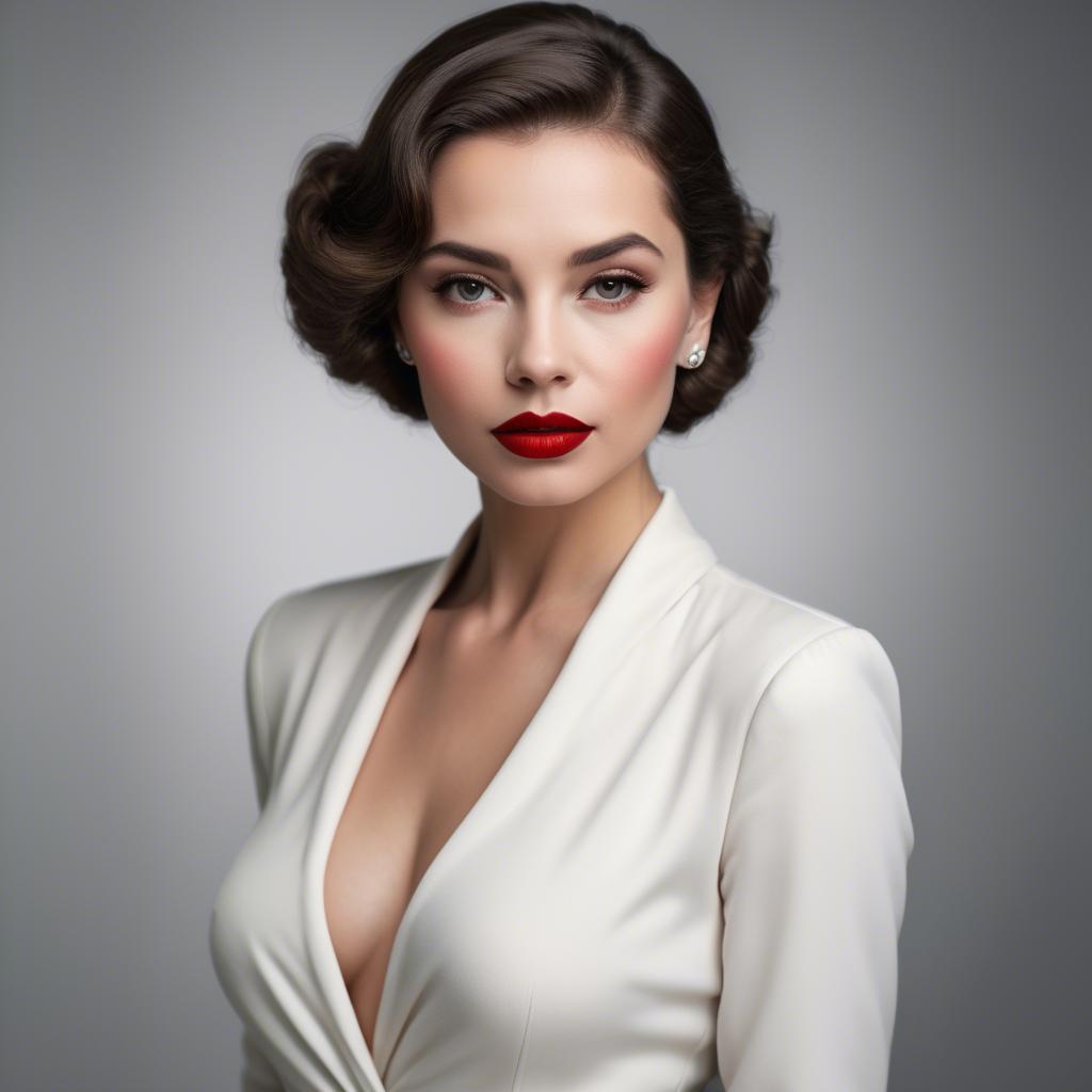 A stunning image of sophisticated lady with red lips and a confident gaze.