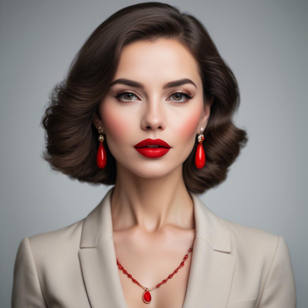 A stunning image of sophisticated lady with red lips and a confident gaze.
