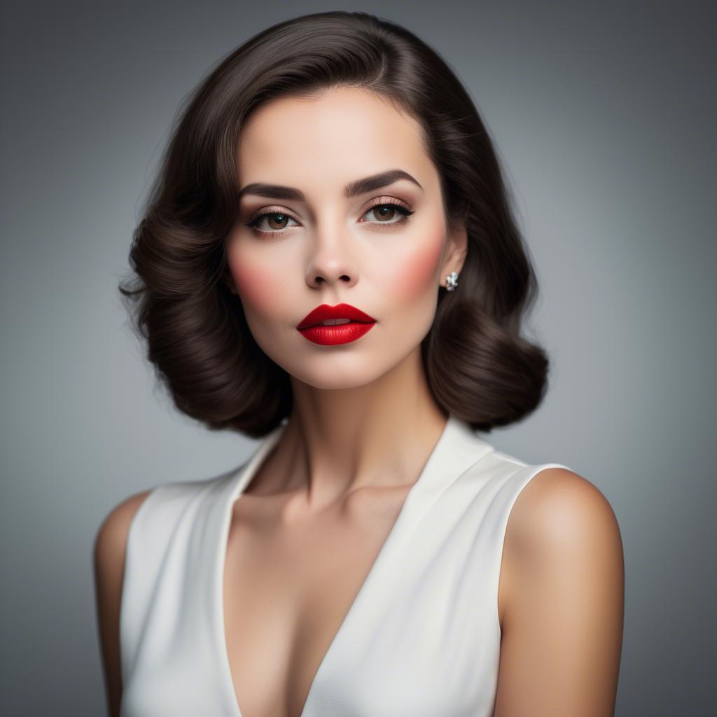 A stunning image of sophisticated lady with red lips and a confident gaze.