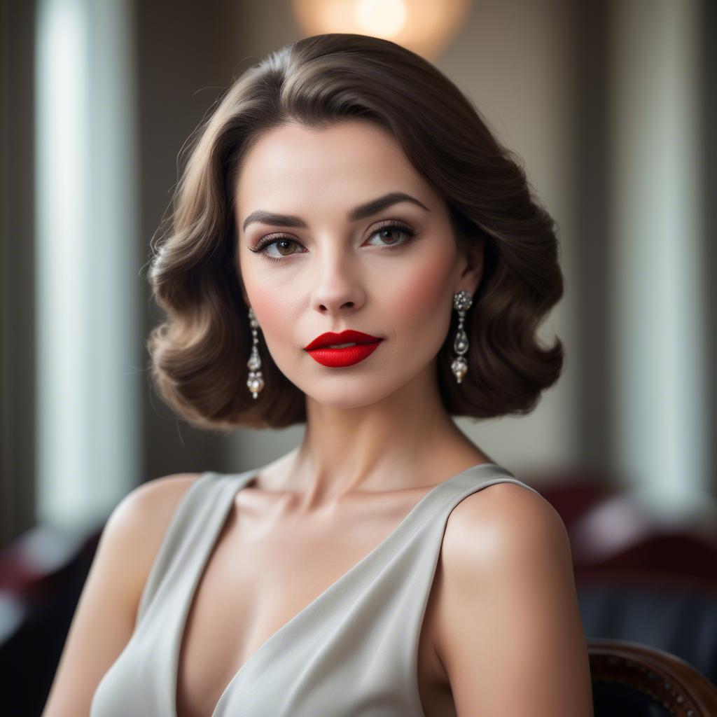 A stunning image of sophisticated lady with red lips and a confident gaze.