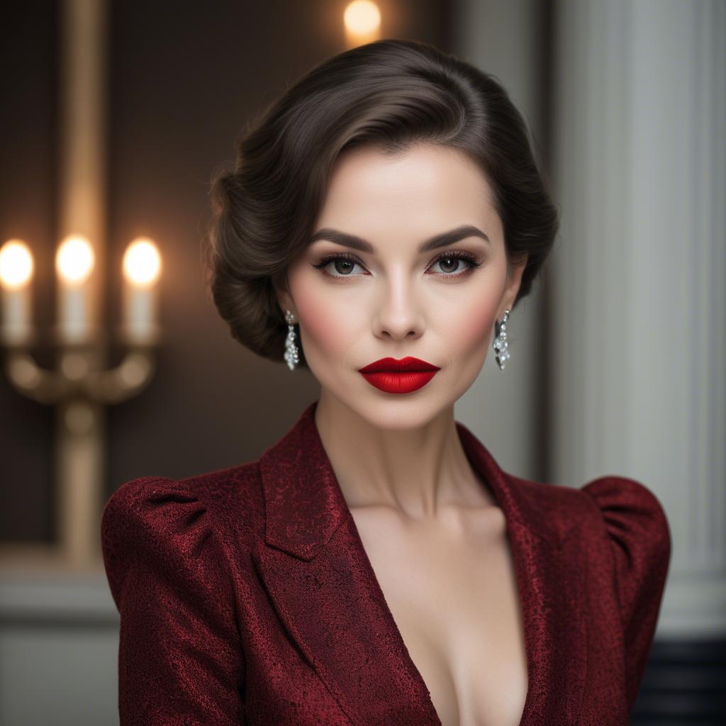 A stunning image of sophisticated lady with red lips and a confident gaze.