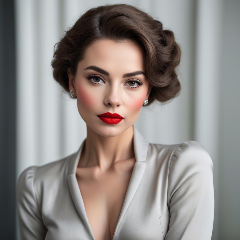 A stunning image of sophisticated lady with red lips and a confident gaze.