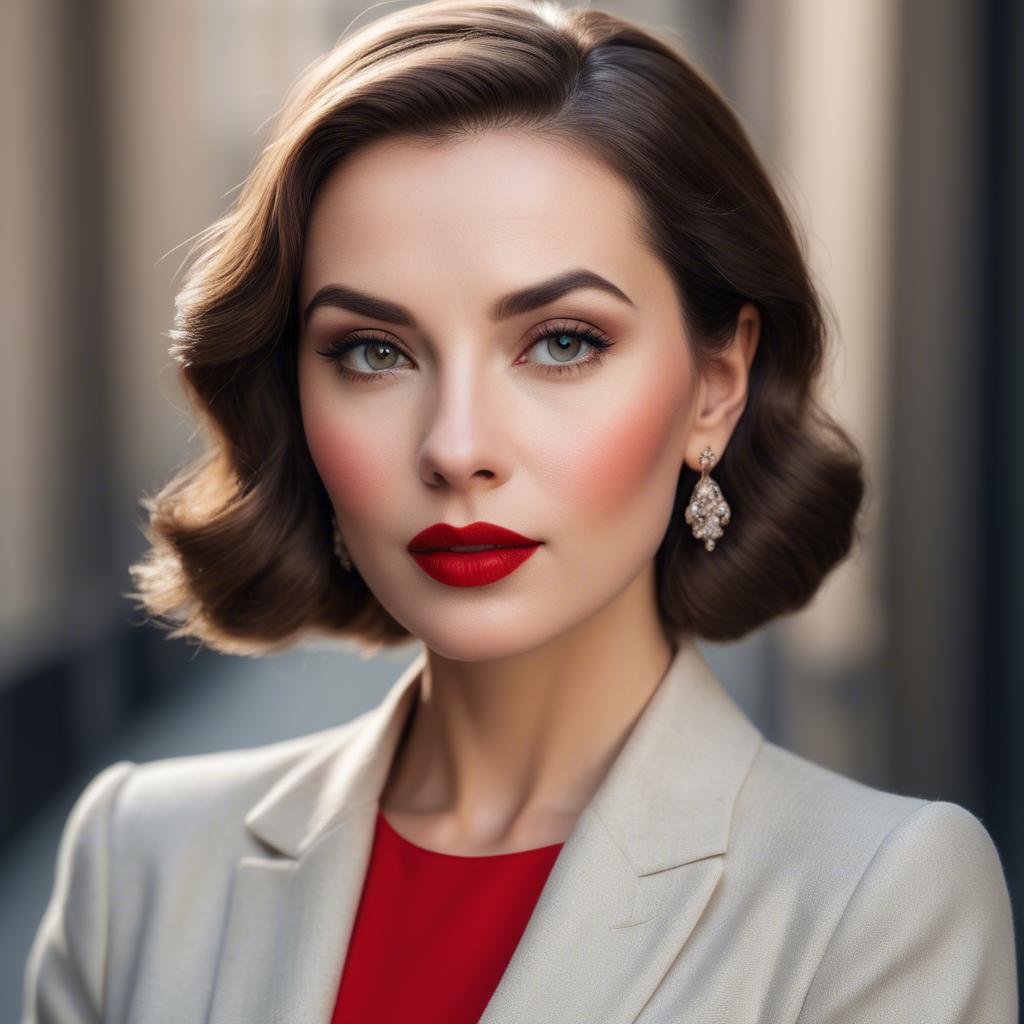 A stunning image of sophisticated lady with red lips and a confident gaze.