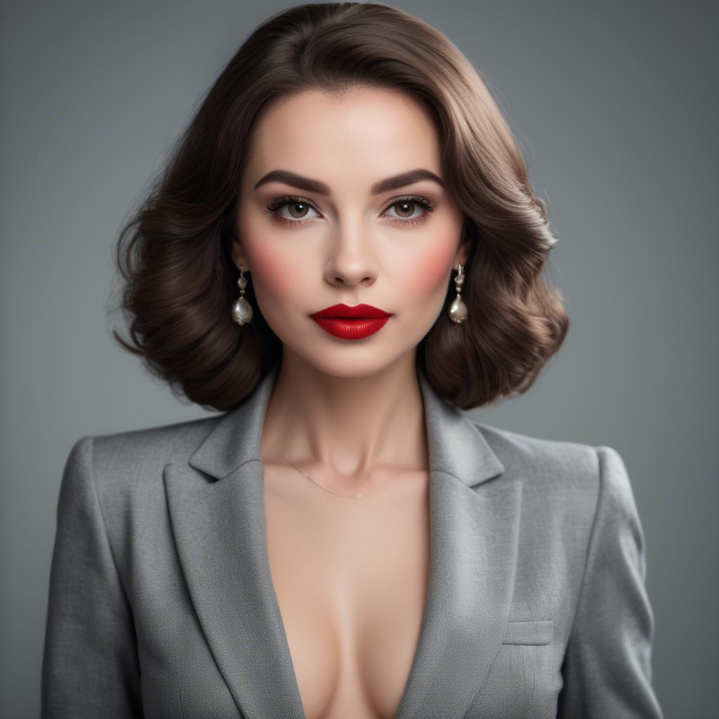 A stunning image of sophisticated lady with red lips and a confident gaze.