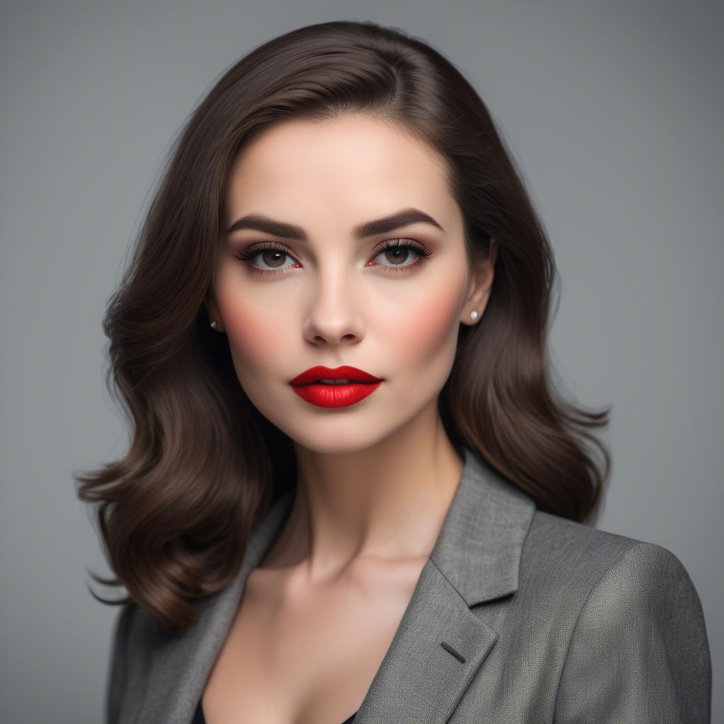 A stunning image of sophisticated lady with red lips and a confident gaze.