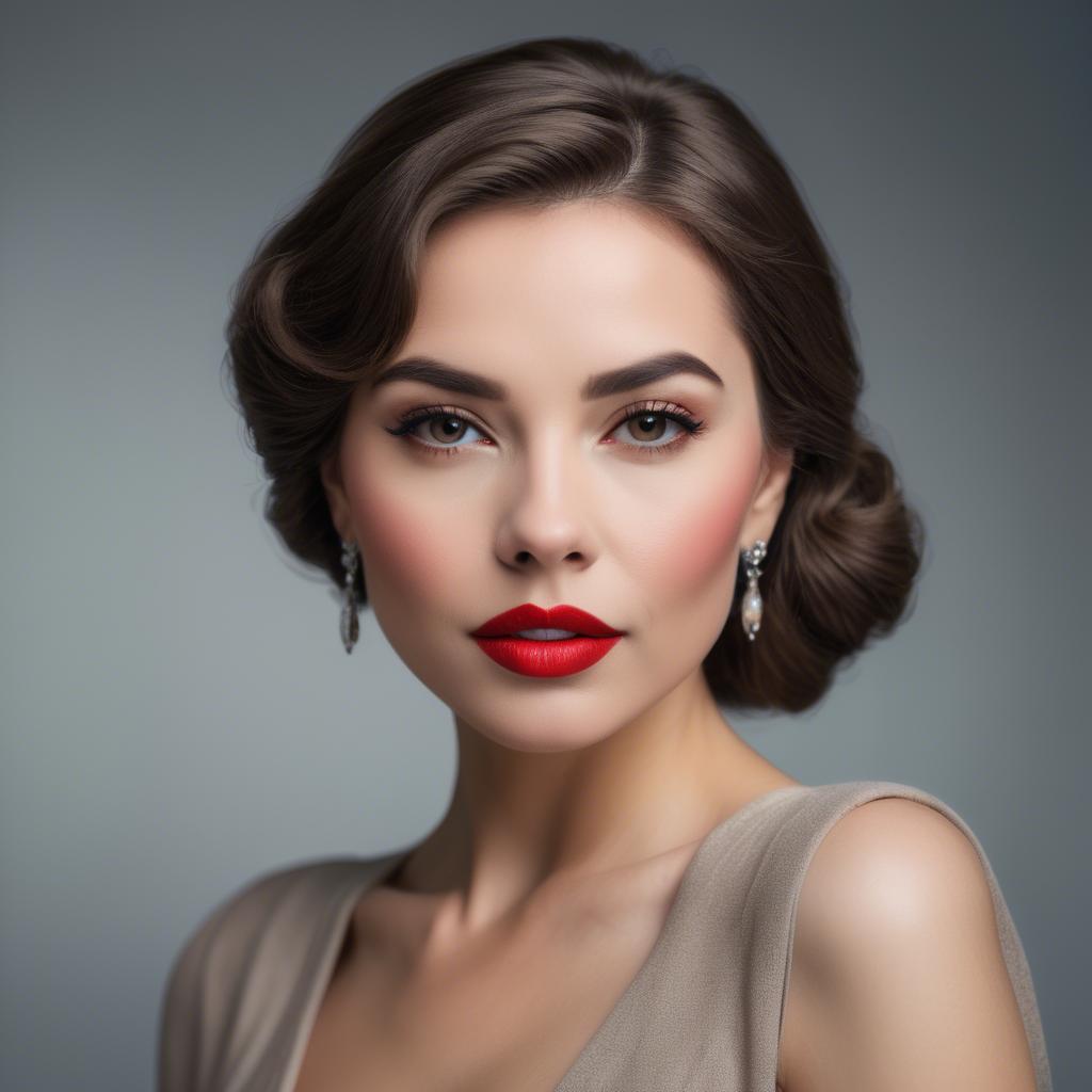 A stunning image of sophisticated lady with red lips and a confident gaze.