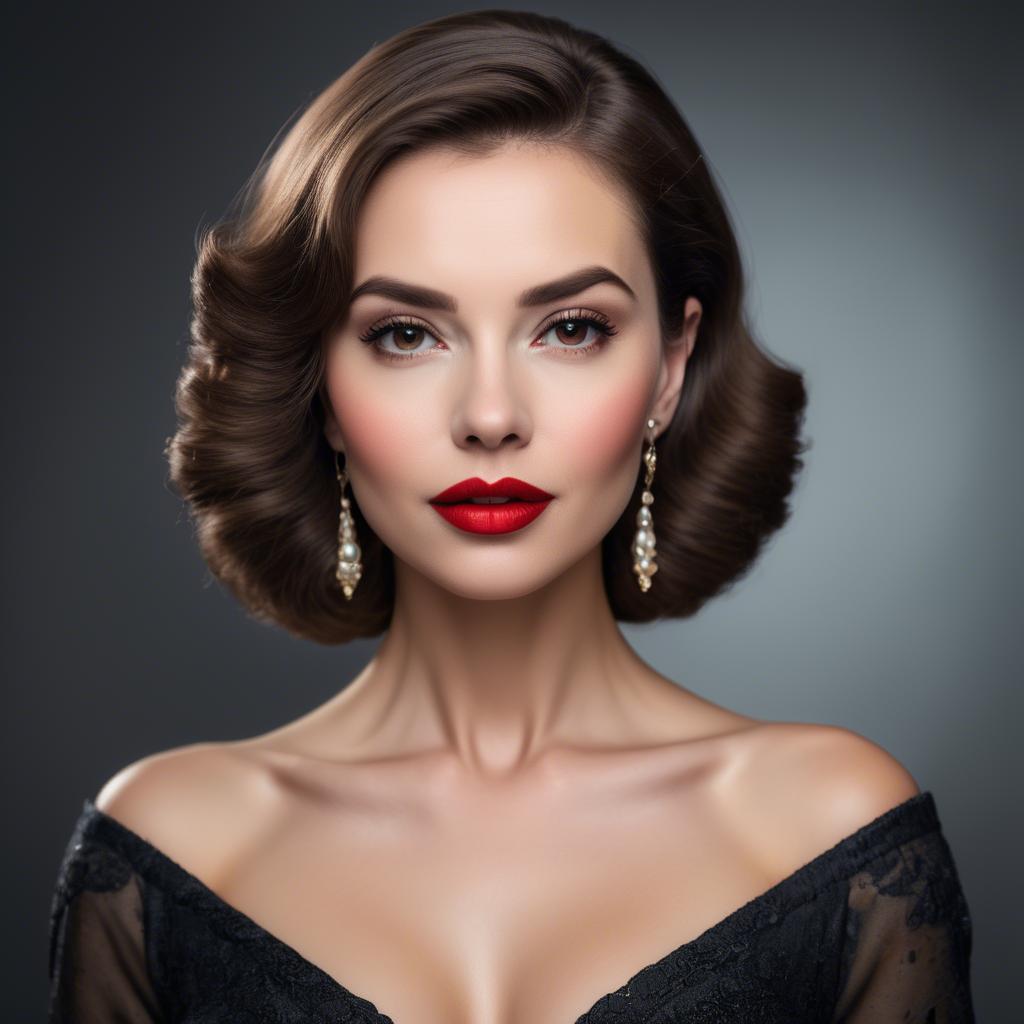 A stunning image of sophisticated lady with red lips and a confident gaze.
