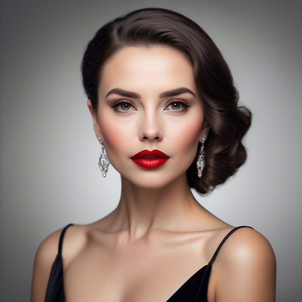 A stunning image of sophisticated lady with red lips and a confident gaze.