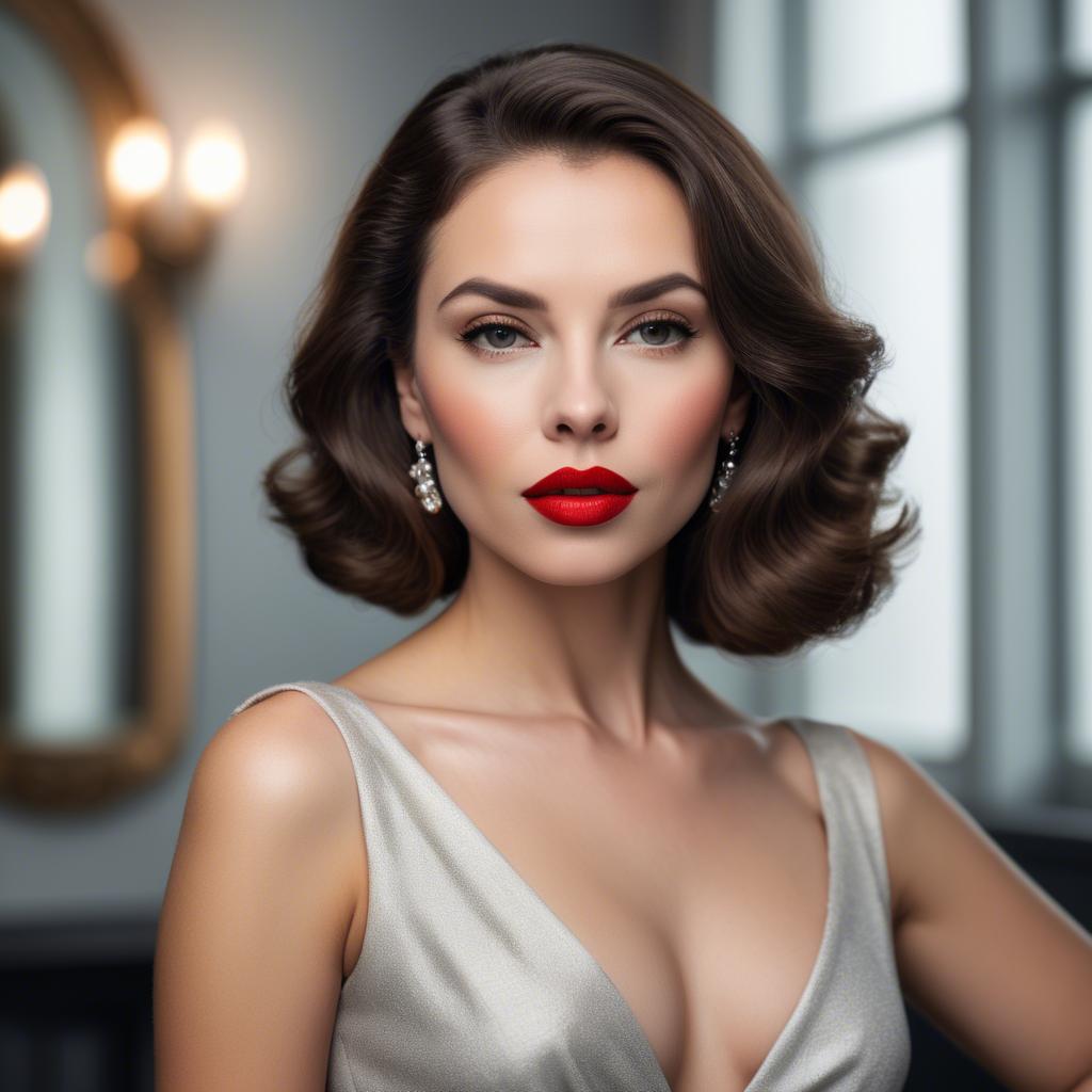 A stunning image of sophisticated lady with red lips and a confident gaze.
