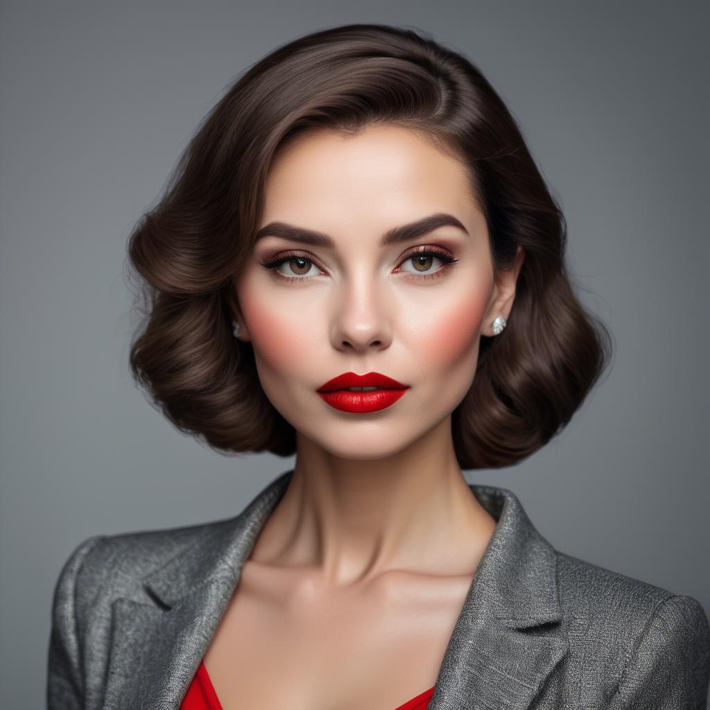 A stunning image of sophisticated lady with red lips and a confident gaze.