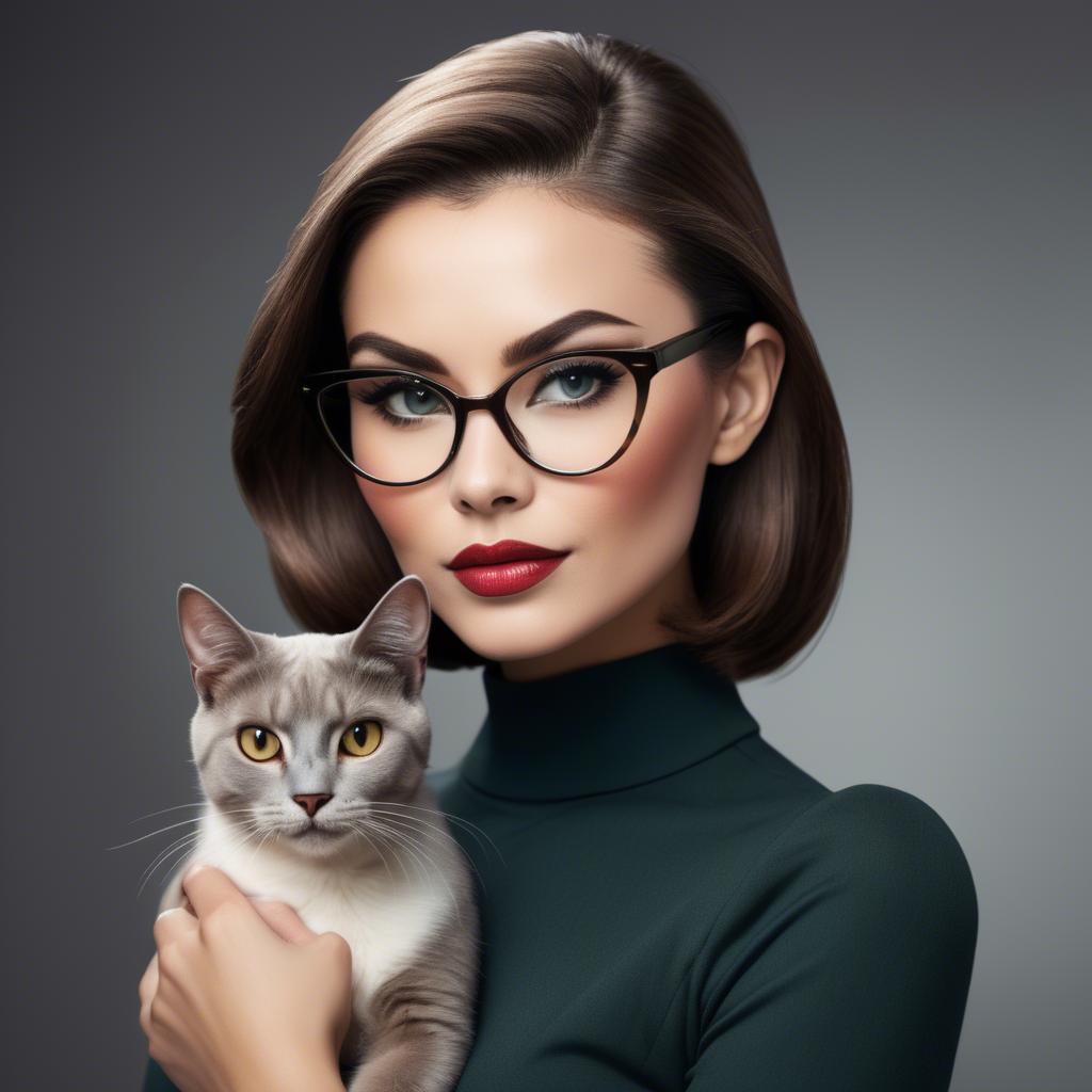 A stunning image of sophisticated lady with sleek hair and cat-eye glasses.
