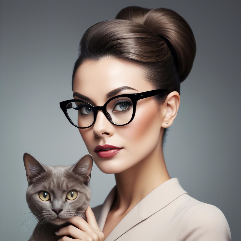 A stunning image of sophisticated lady with sleek hair and cat-eye glasses.