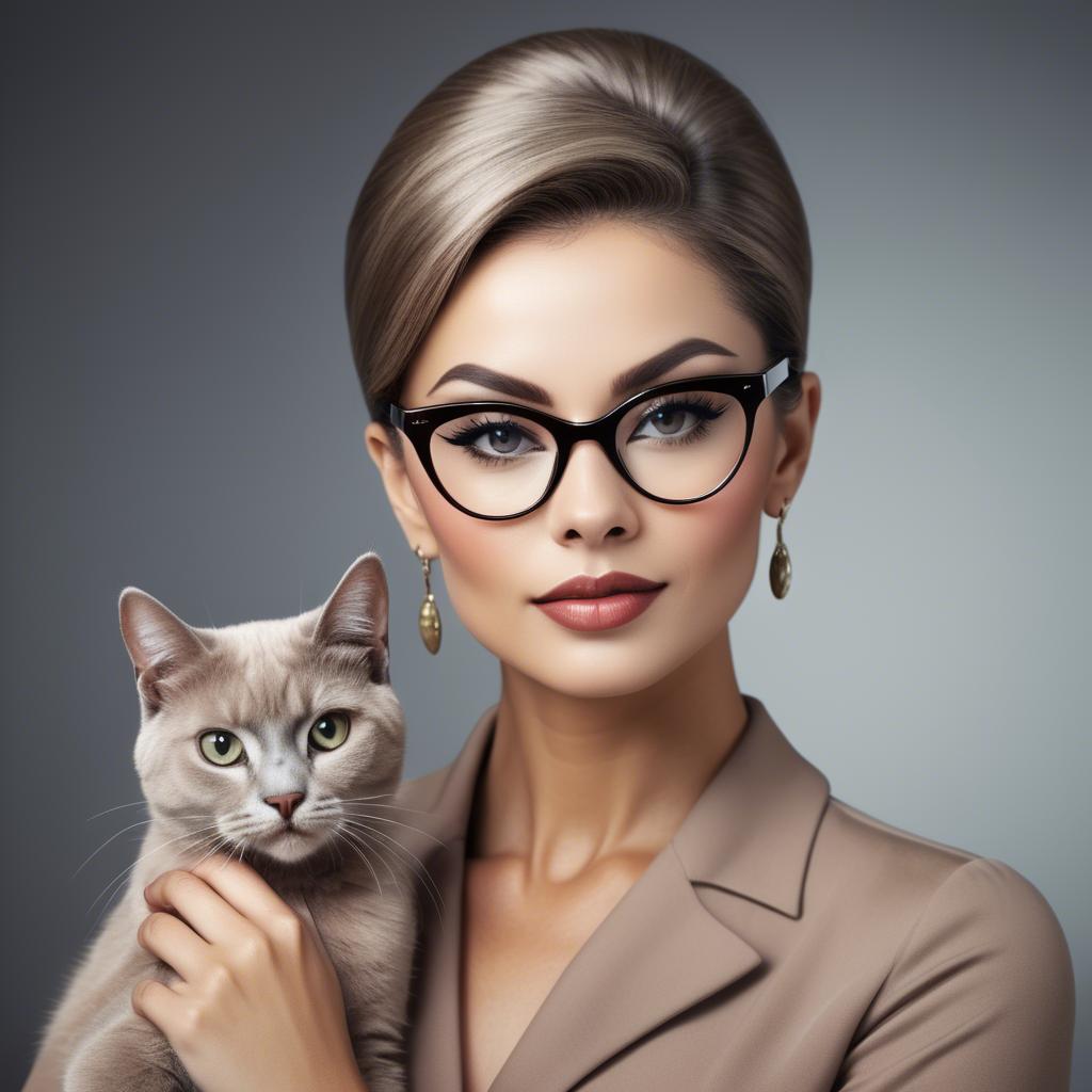 A stunning image of sophisticated lady with sleek hair and cat-eye glasses.