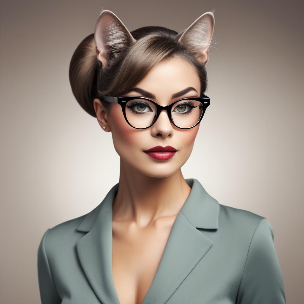 A stunning image of sophisticated lady with sleek hair and cat-eye glasses.