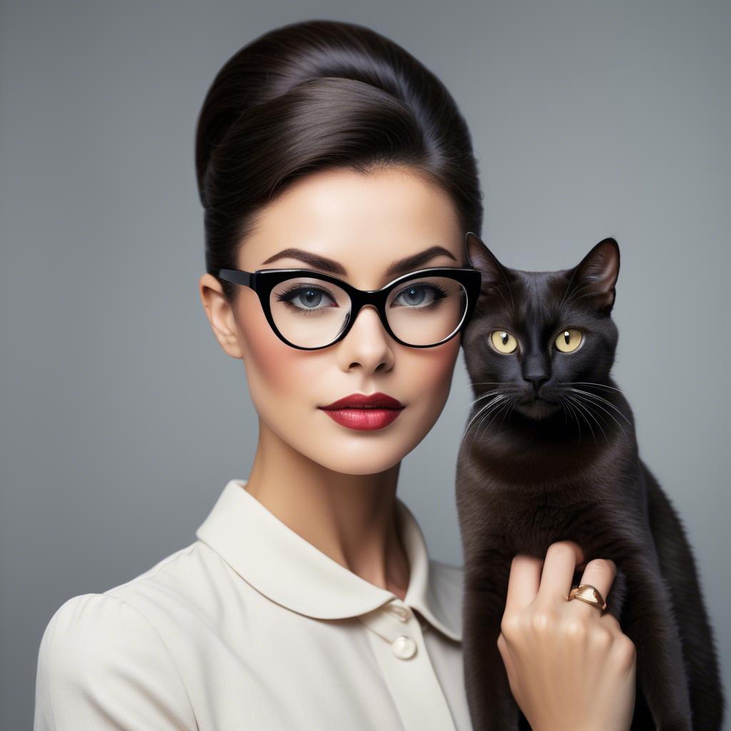 A stunning image of sophisticated lady with sleek hair and cat-eye glasses.