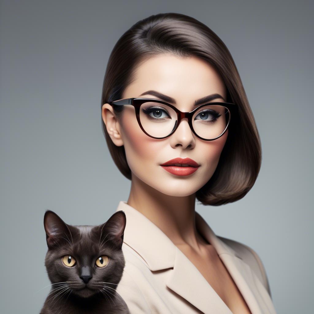A stunning image of sophisticated lady with sleek hair and cat-eye glasses.
