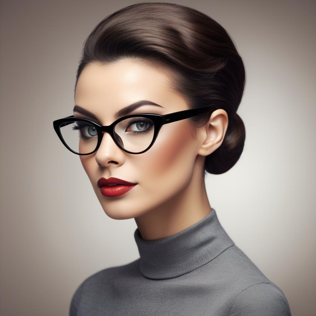 A stunning image of sophisticated lady with sleek hair and cat-eye glasses.