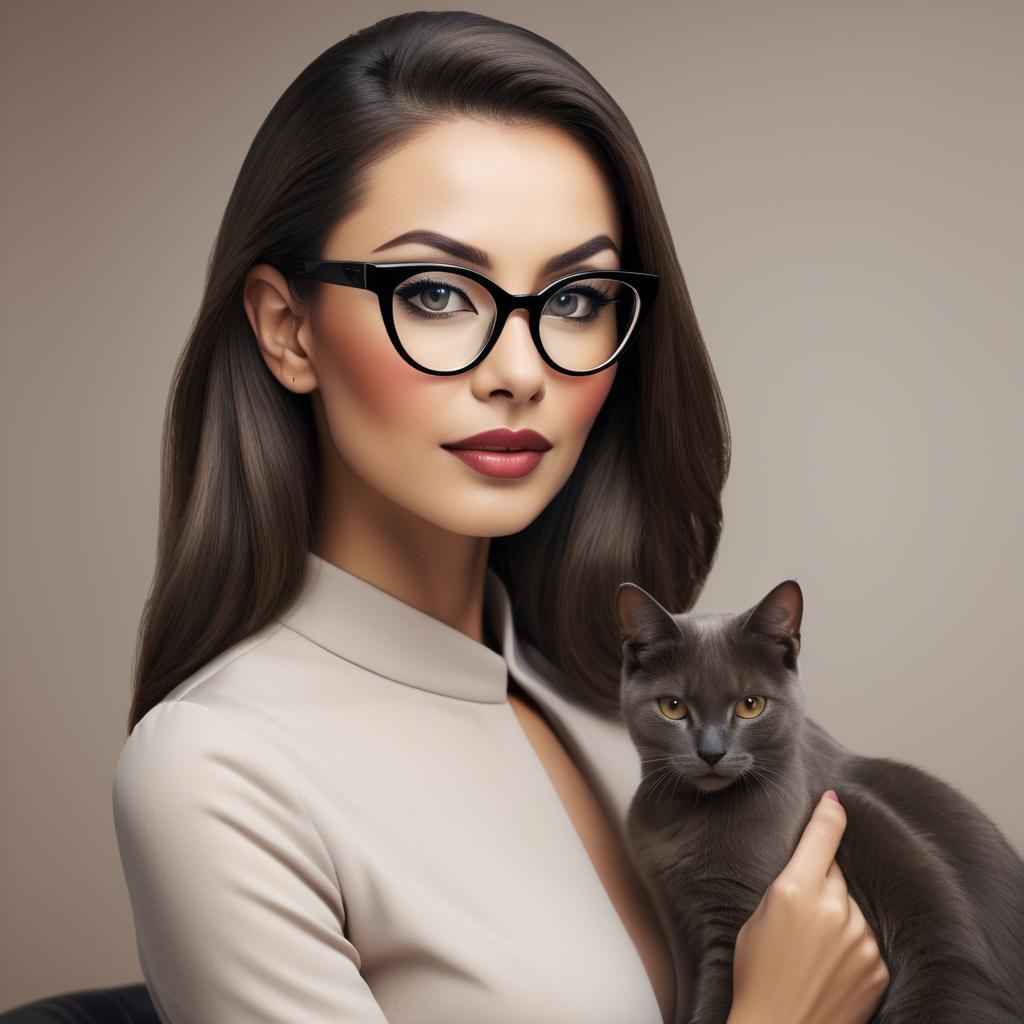 A stunning image of sophisticated lady with sleek hair and cat-eye glasses.