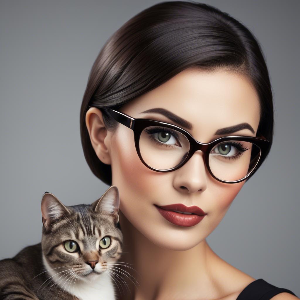 A stunning image of sophisticated lady with sleek hair and cat-eye glasses.