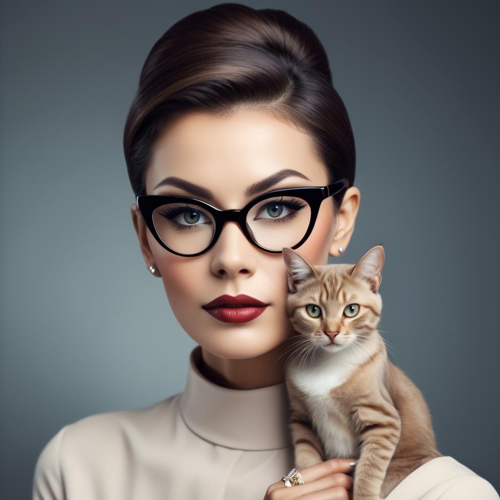 A stunning image of sophisticated lady with sleek hair and cat-eye glasses.