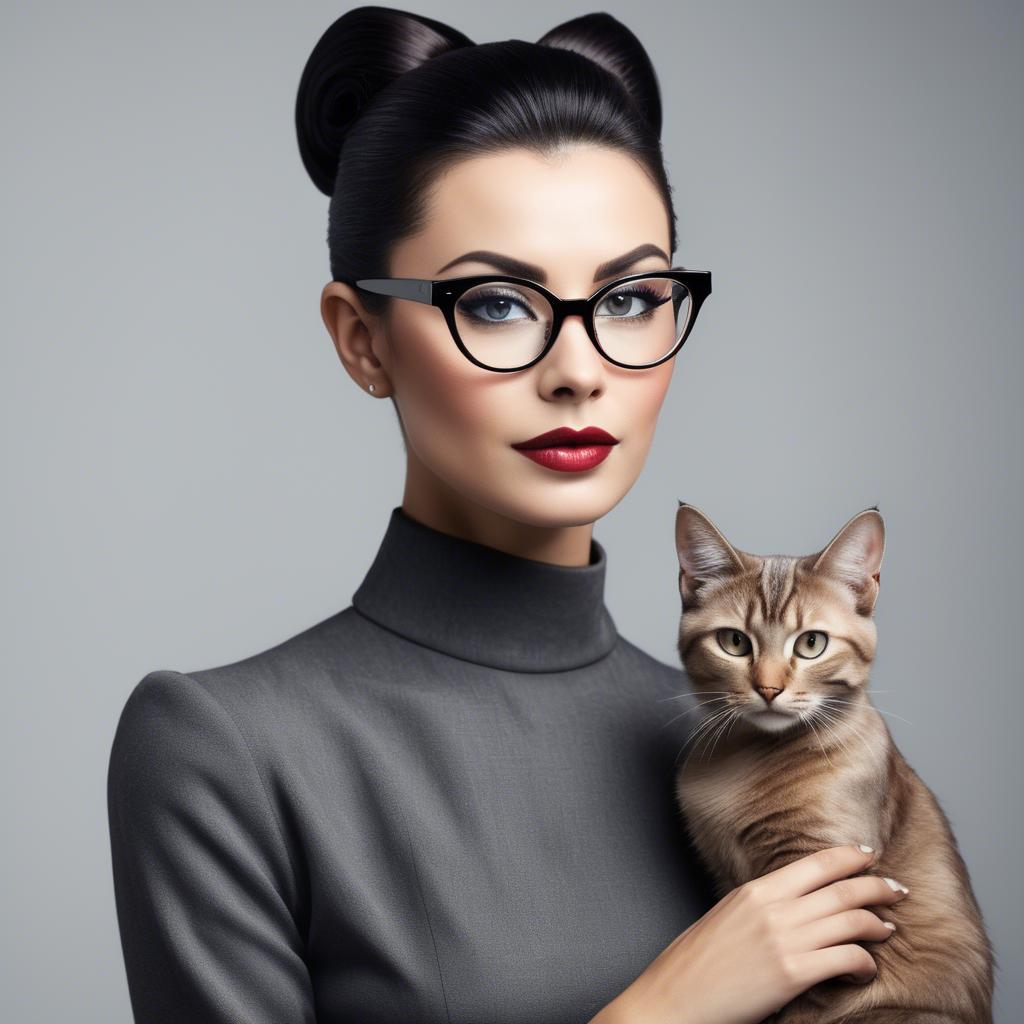 A stunning image of sophisticated lady with sleek hair and cat-eye glasses.
