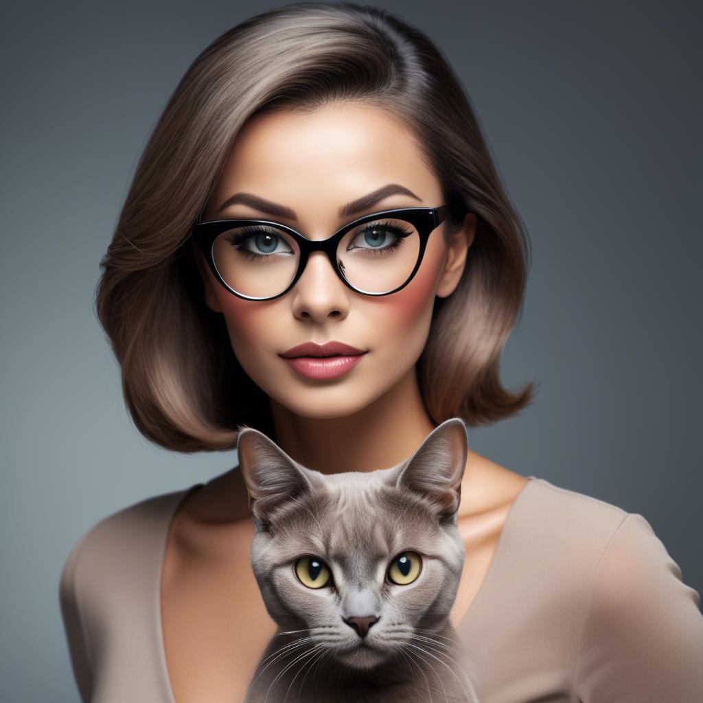 A stunning image of sophisticated lady with sleek hair and cat-eye glasses.