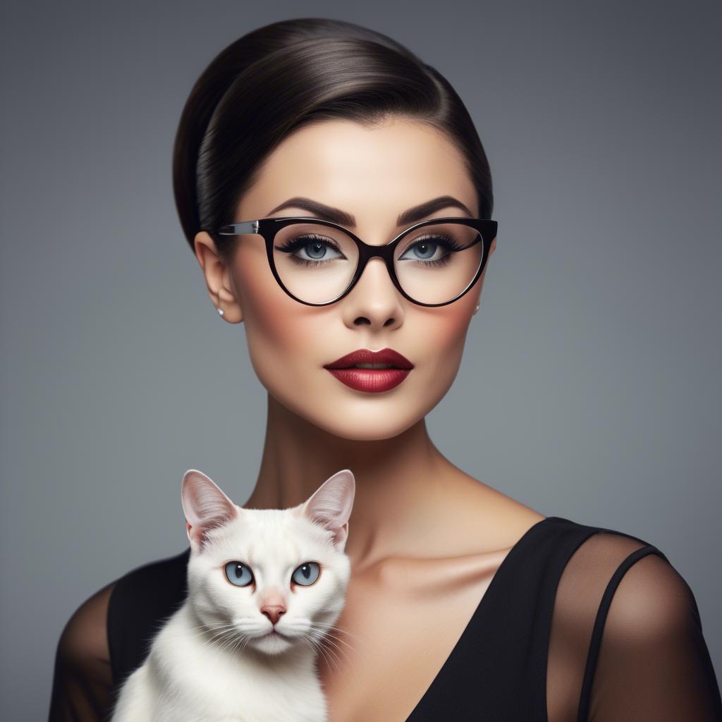 A stunning image of sophisticated lady with sleek hair and cat-eye glasses.