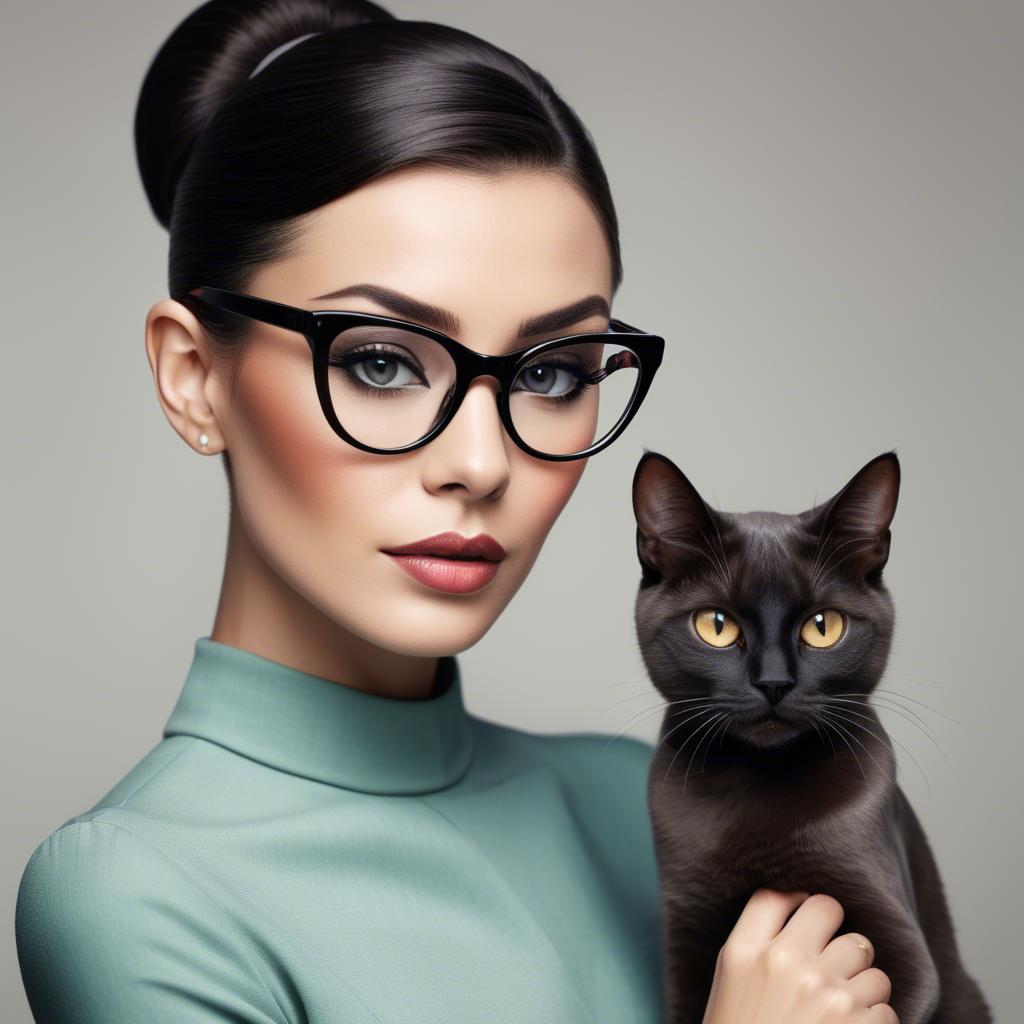 A stunning image of sophisticated lady with sleek hair and cat-eye glasses.