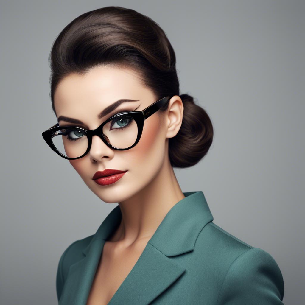 A stunning image of sophisticated lady with sleek hair and cat-eye glasses.